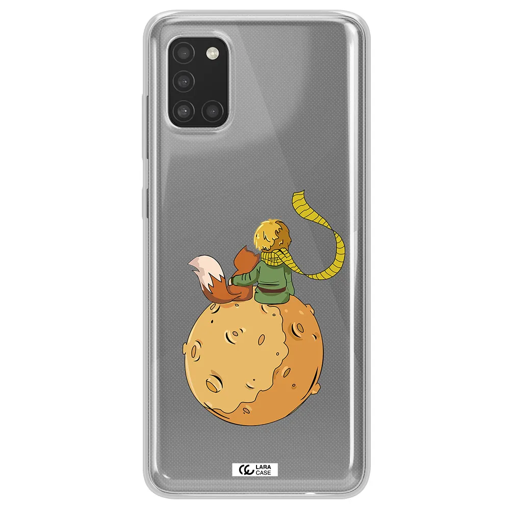 a cartoon of a fox and a fox sitting on a planet Samsung A31 Clear TPU Case