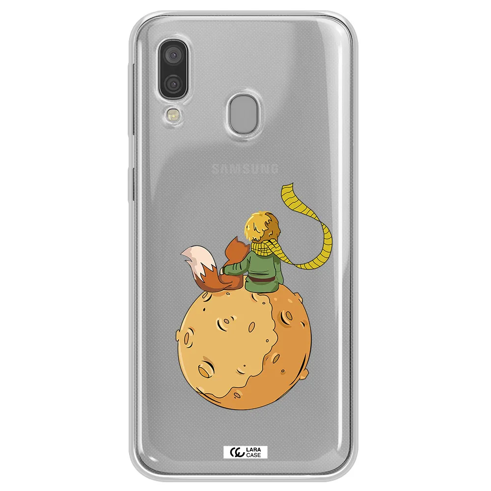 a cartoon of a fox and a fox sitting on a planet Samsung A40 Clear TPU Case
