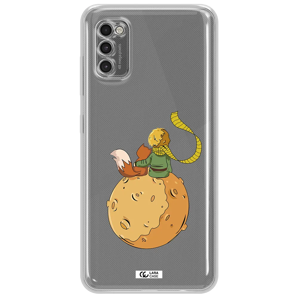 A Cartoon Of A Fox And A Fox Sitting On A Planet Samsung A41 Clear Tpu Case
