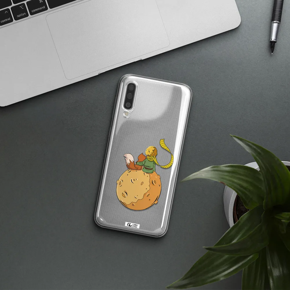 a cartoon of a fox and a fox sitting on a planet Samsung A50 Clear TPU Case