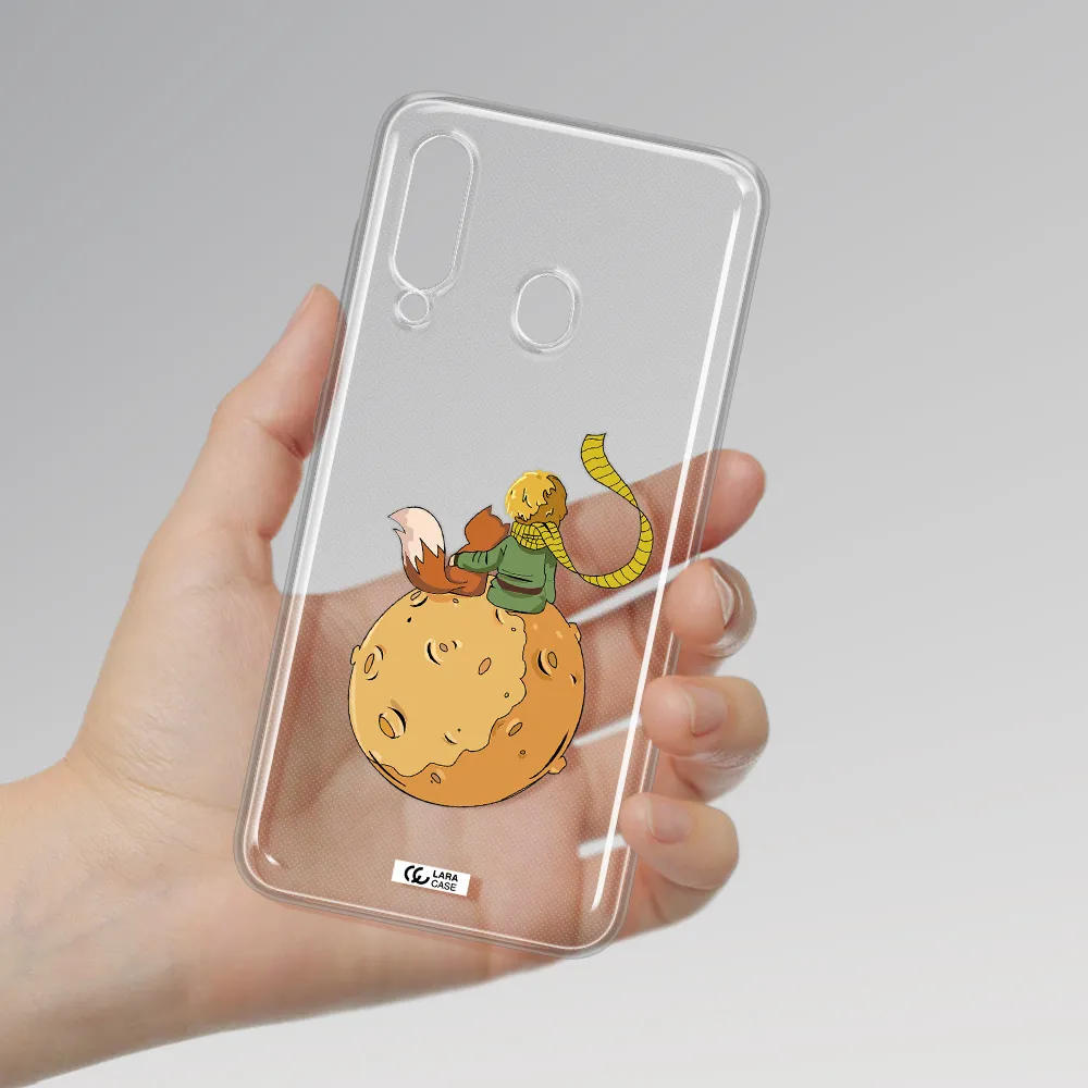 a cartoon of a fox and a fox sitting on a planet Samsung A60 Clear TPU Case