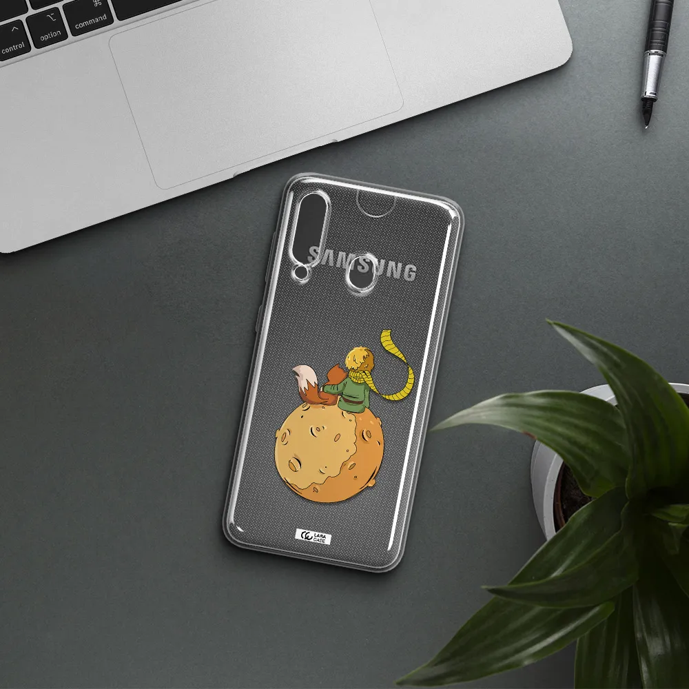 a cartoon of a fox and a fox sitting on a planet Samsung A60 Clear TPU Case