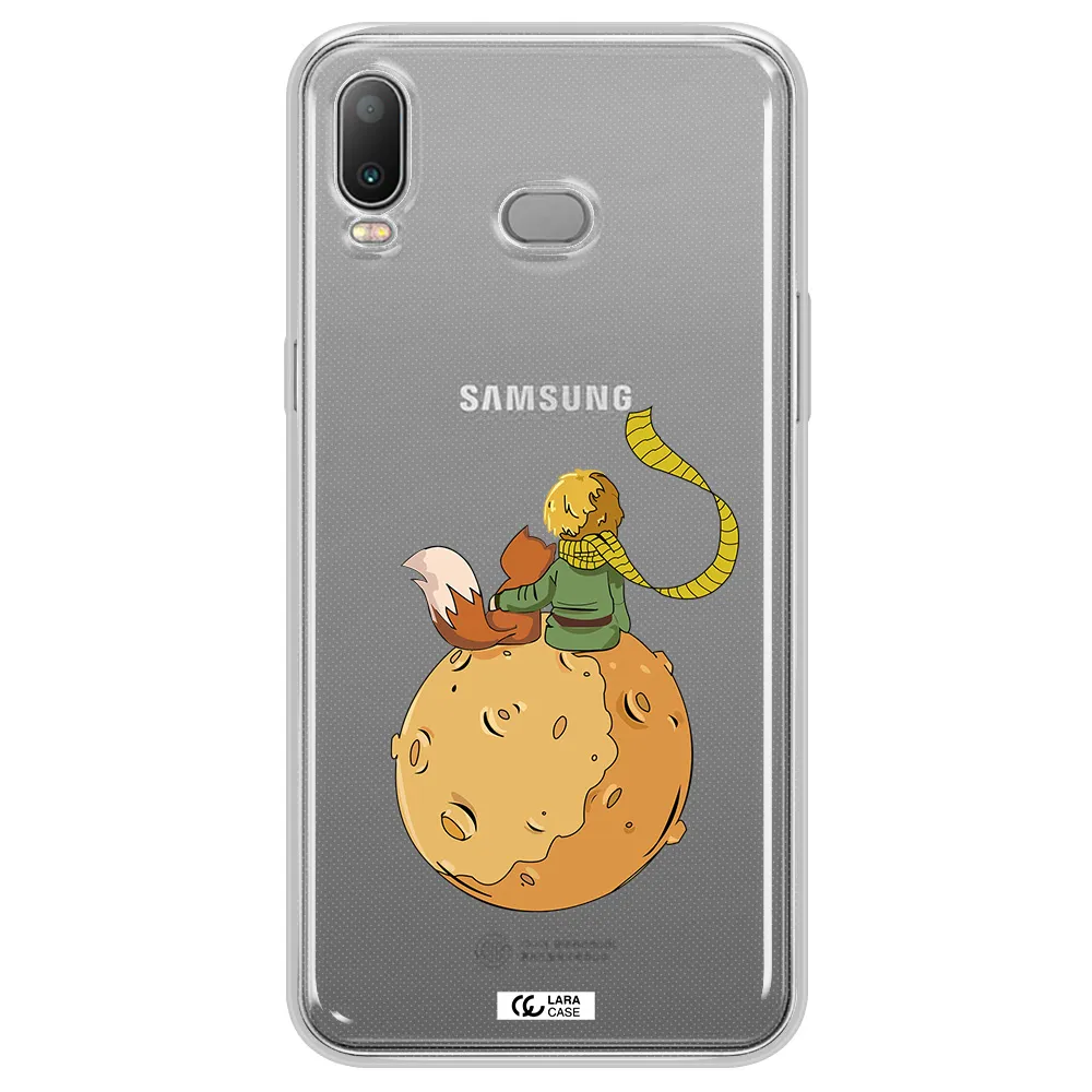 a cartoon of a fox and a fox sitting on a planet Samsung A6S Clear TPU Case
