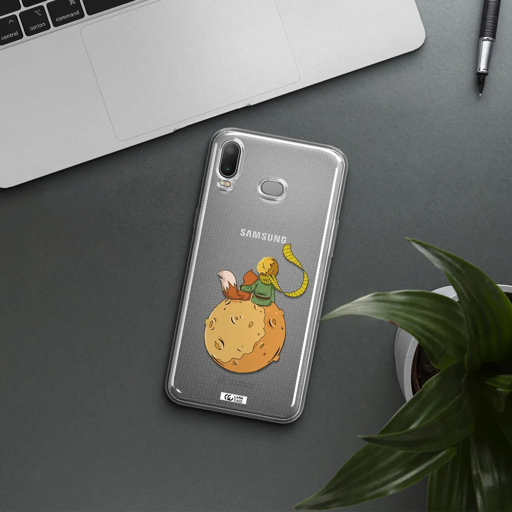 a cartoon of a fox and a fox sitting on a planet Samsung A6S Clear TPU Case