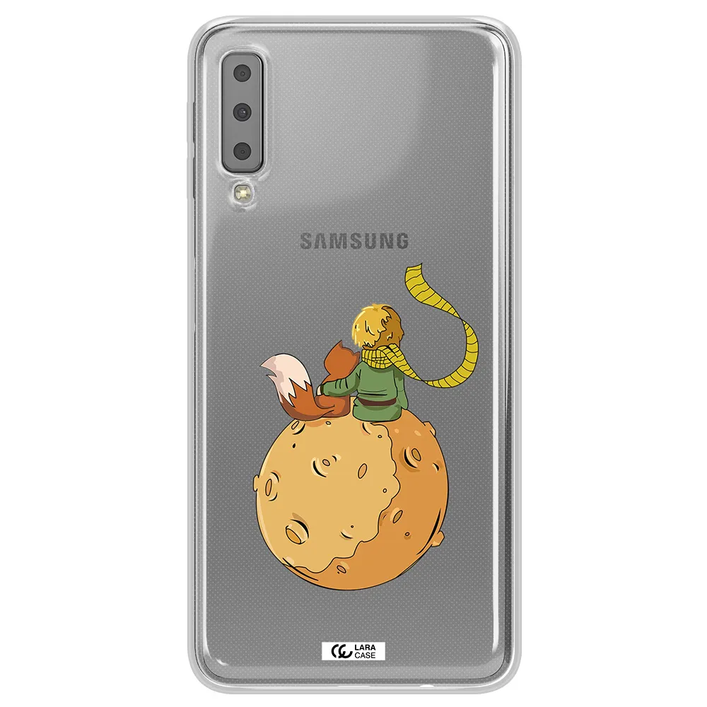 a cartoon of a fox and a fox sitting on a planet Samsung A7 2018 Clear TPU Case