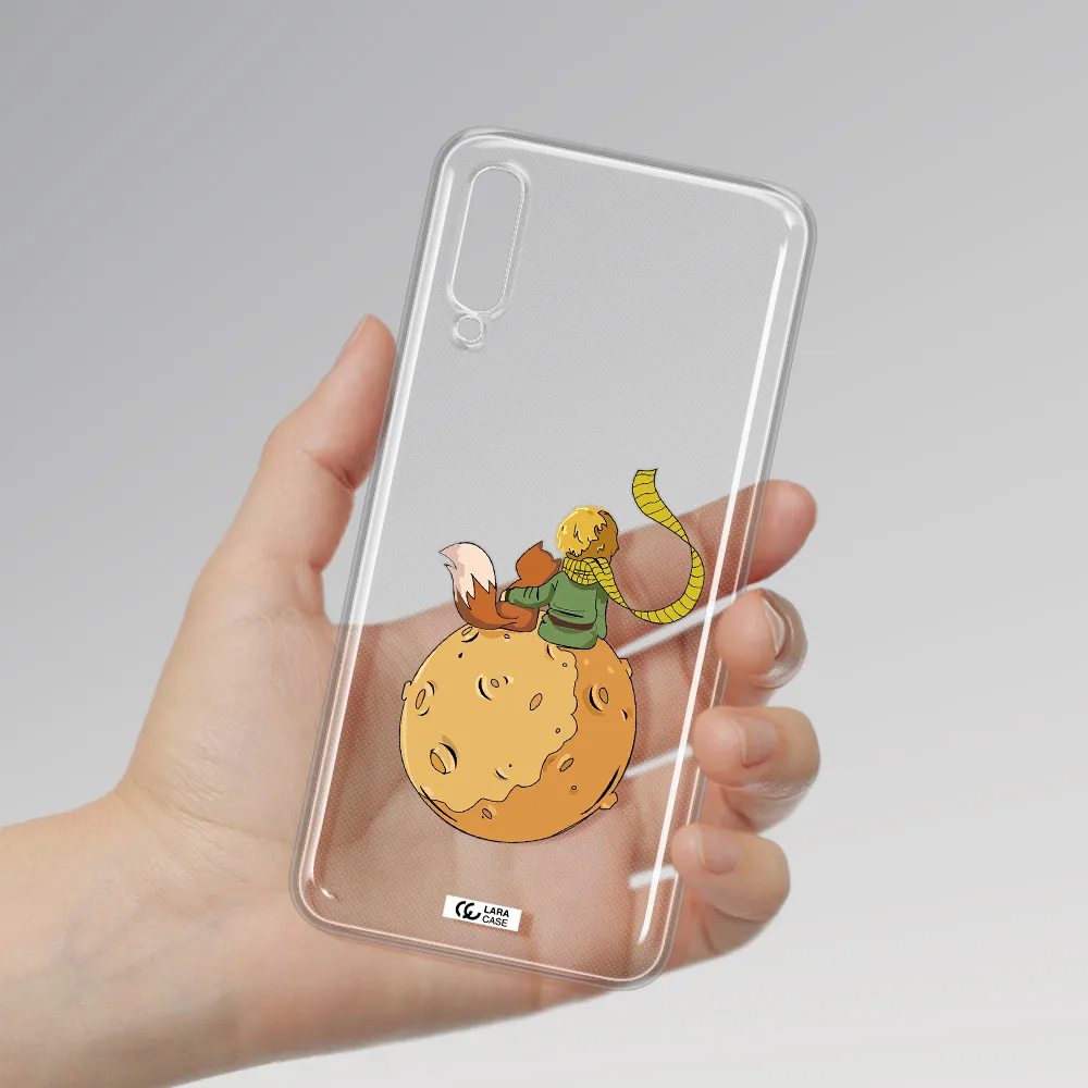 A Cartoon Of A Fox And A Fox Sitting On A Planet Samsung A70S Clear Tpu Case