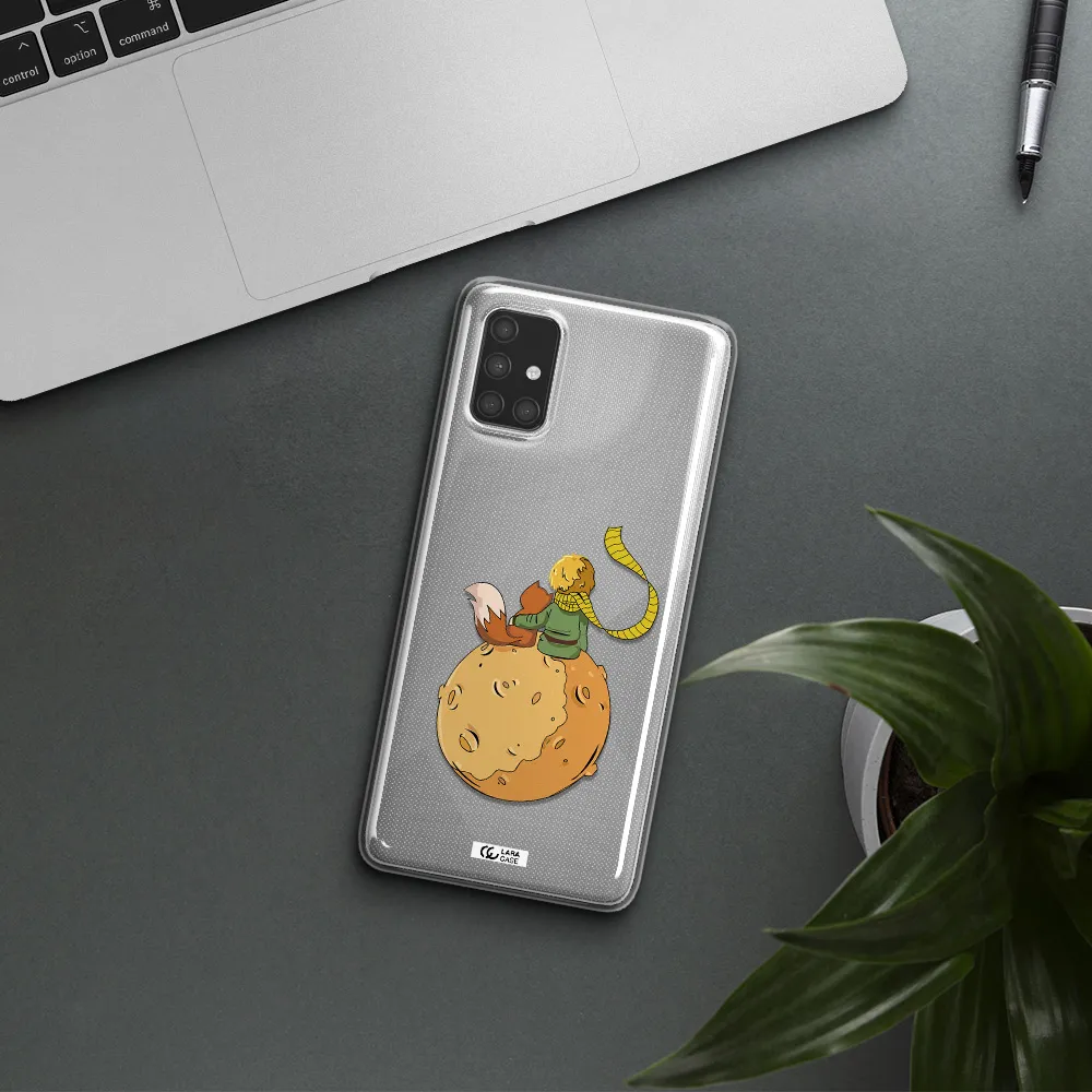 a cartoon of a fox and a fox sitting on a planet Samsung A71 Clear TPU Case