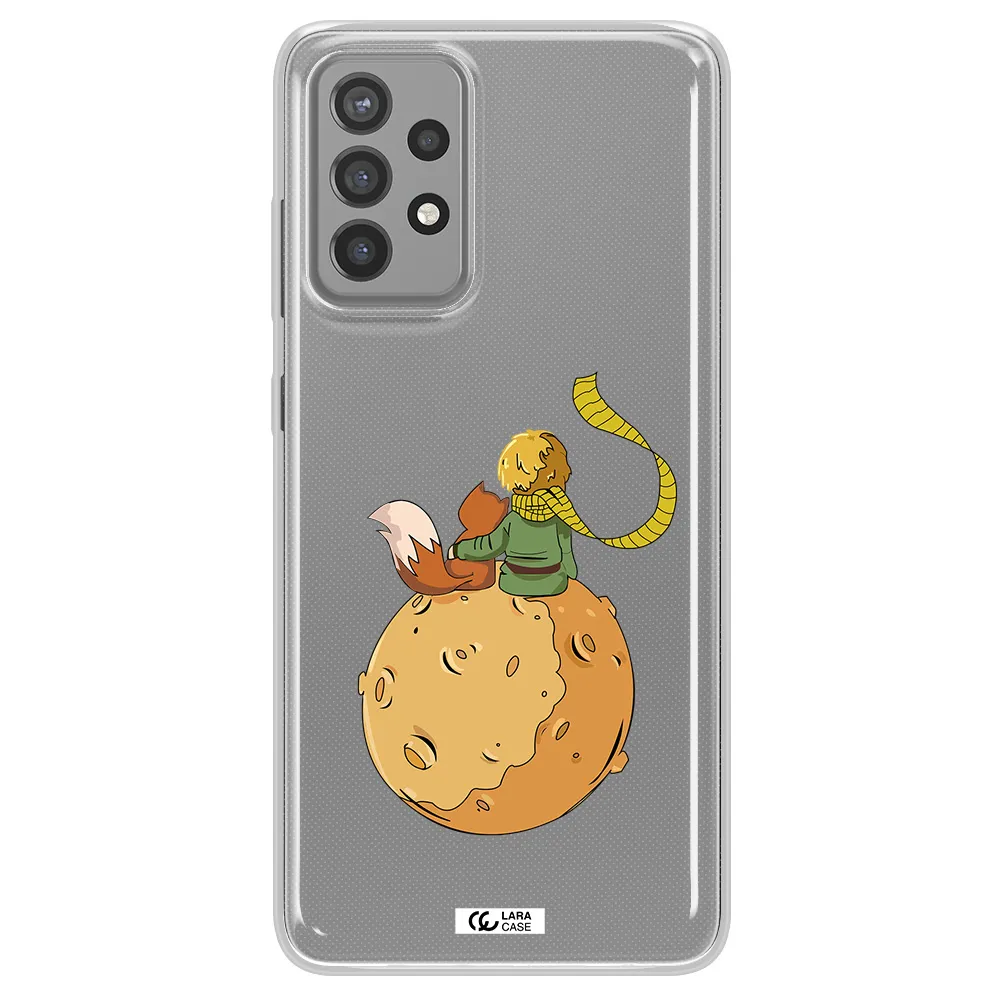 a cartoon of a fox and a fox sitting on a planet Samsung A72 Clear TPU Case