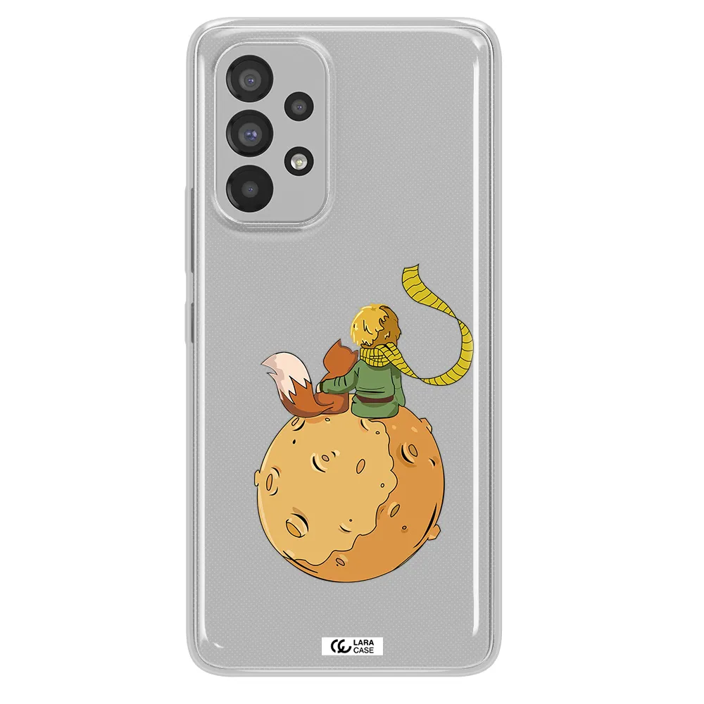 a cartoon of a fox and a fox sitting on a planet Samsung A73 Clear TPU Case