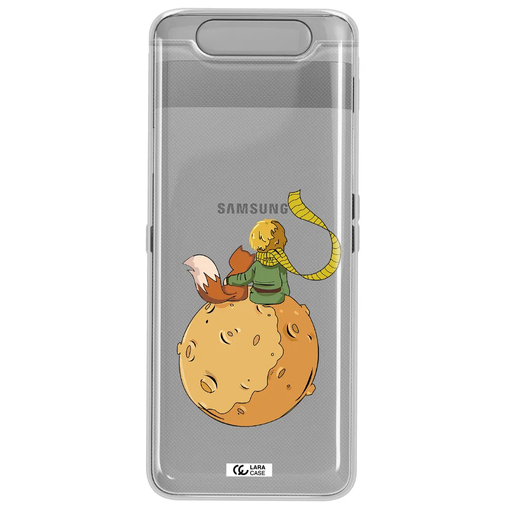 a cartoon of a fox and a fox sitting on a planet Samsung A80 Clear TPU Case