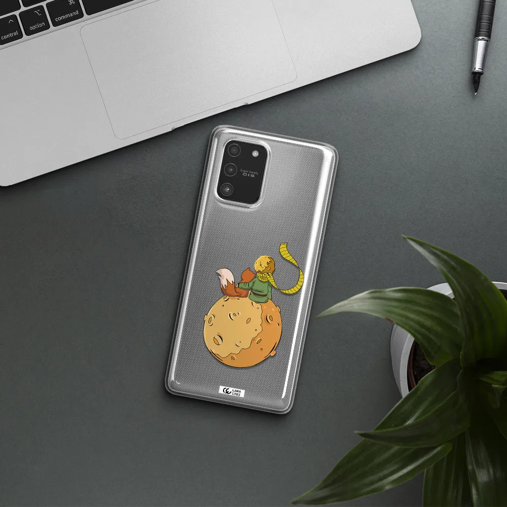 a cartoon of a fox and a fox sitting on a planet Samsung A91 Clear TPU Case
