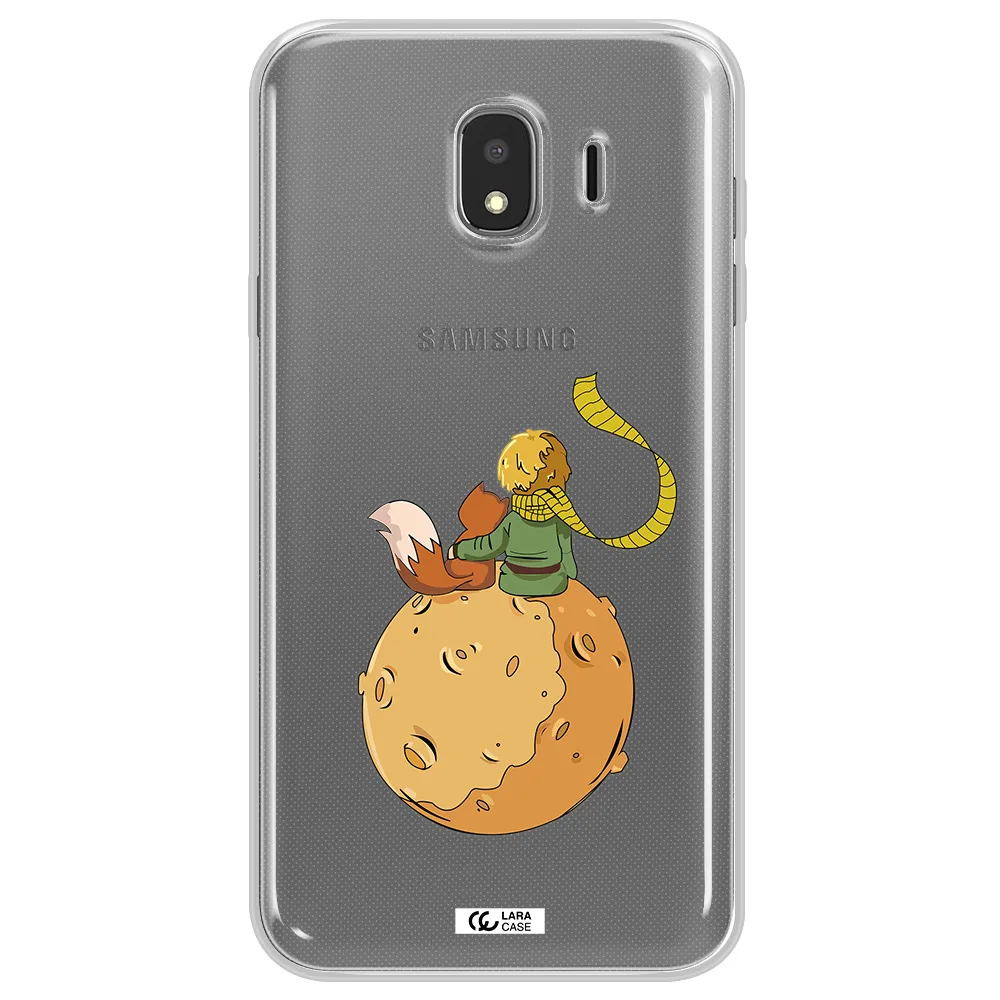 a cartoon of a fox and a fox sitting on a planet Samsung J4 Clear TPU Case