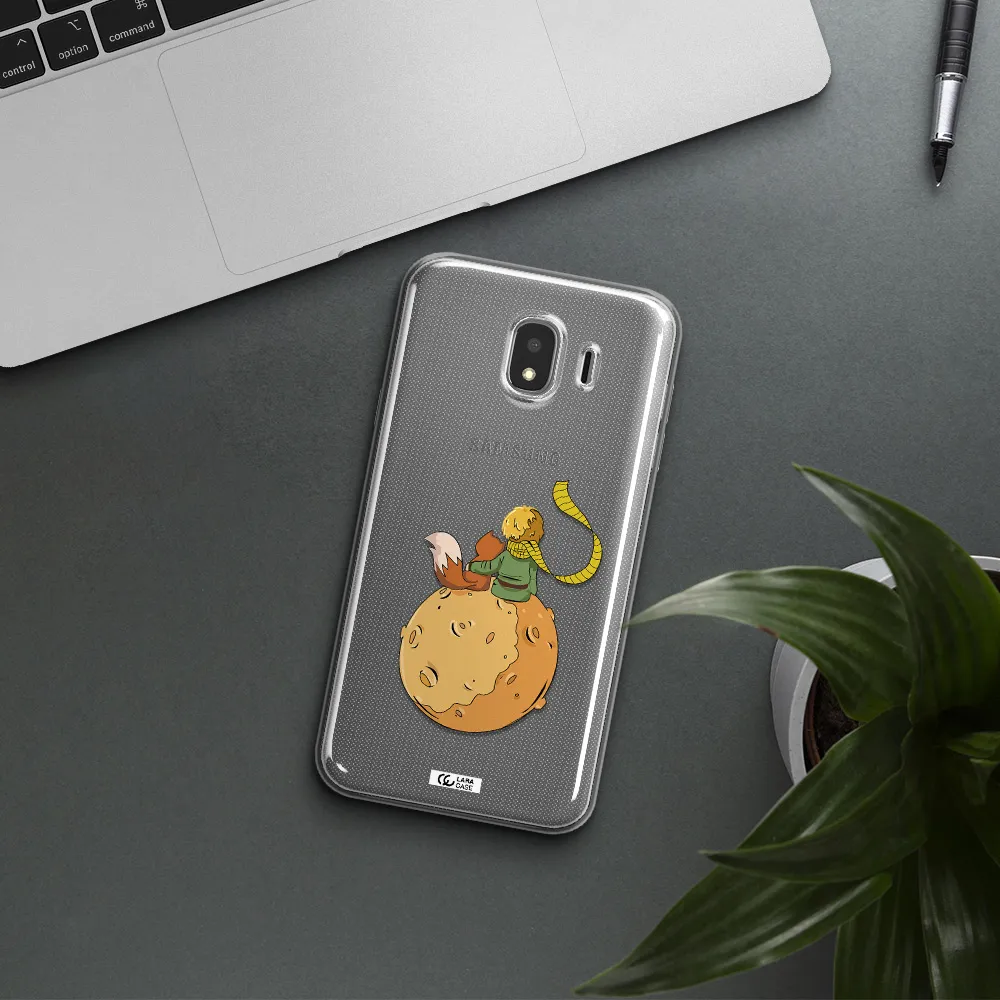 a cartoon of a fox and a fox sitting on a planet Samsung J4 Clear TPU Case