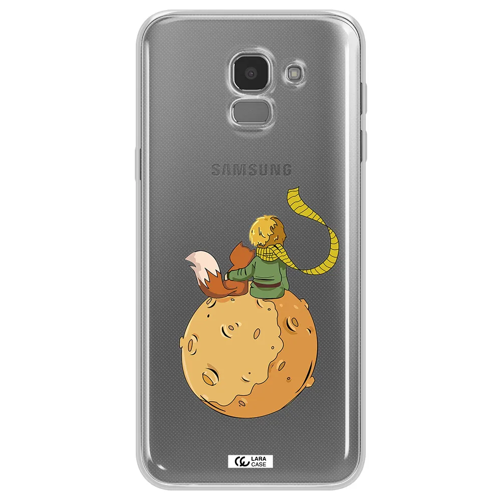 a cartoon of a fox and a fox sitting on a planet Samsung J6 Clear TPU Case