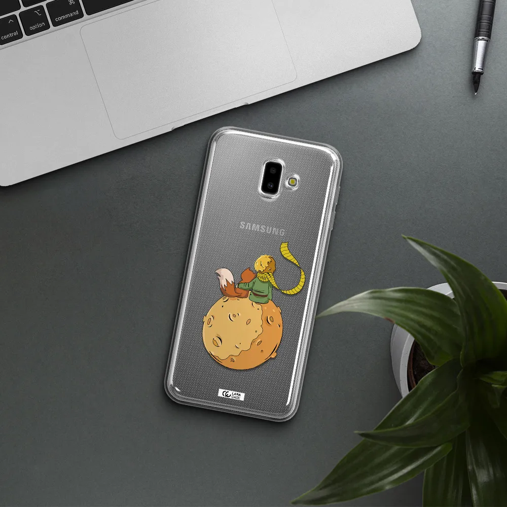 a cartoon of a fox and a fox sitting on a planet Samsung J6 Plus Clear TPU Case