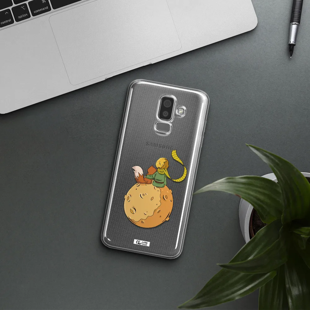 a cartoon of a fox and a fox sitting on a planet Samsung J8 Clear TPU Case