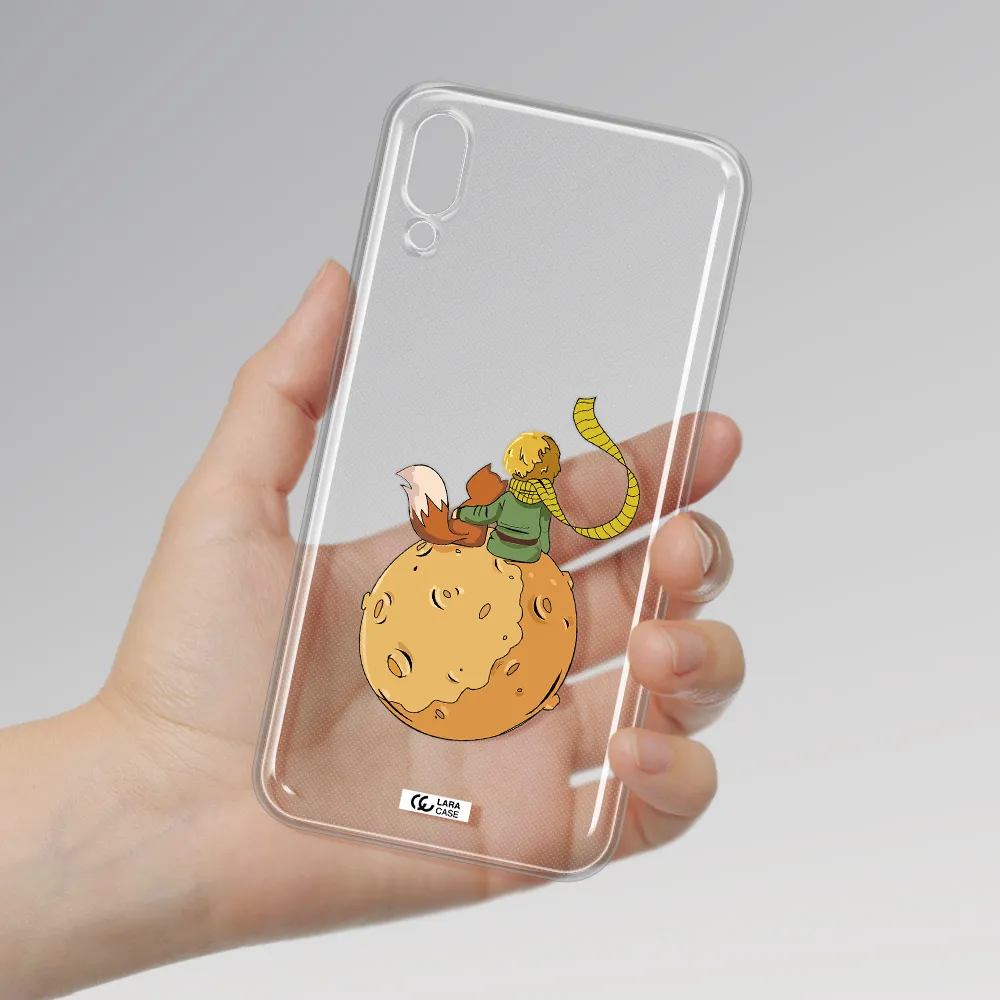 a cartoon of a fox and a fox sitting on a planet Samsung M10 Clear TPU Case