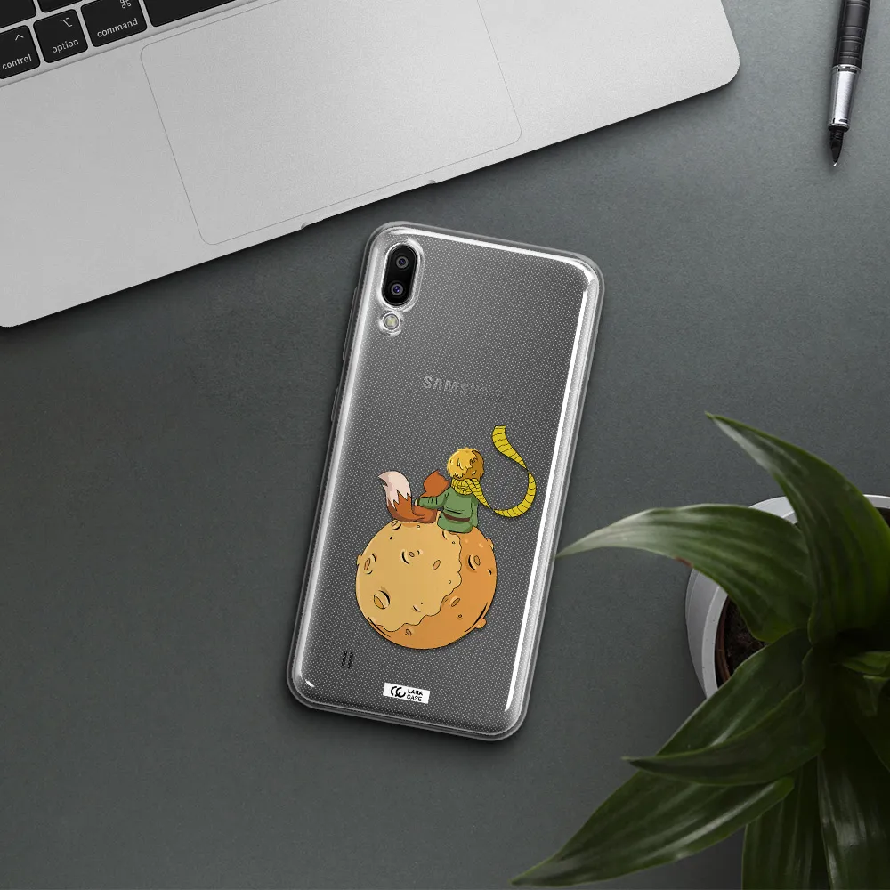 a cartoon of a fox and a fox sitting on a planet Samsung M10 Clear TPU Case