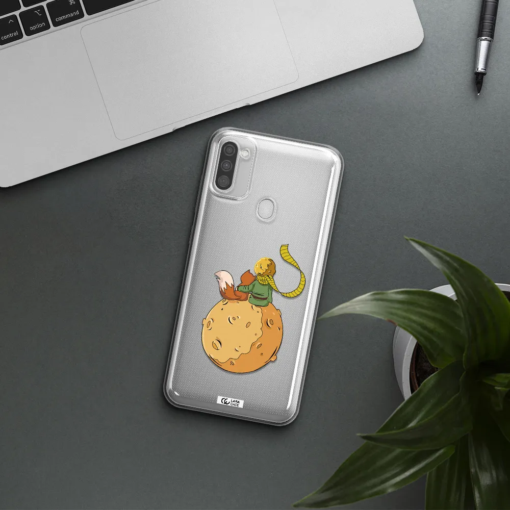 a cartoon of a fox and a fox sitting on a planet Samsung M11 Clear TPU Case