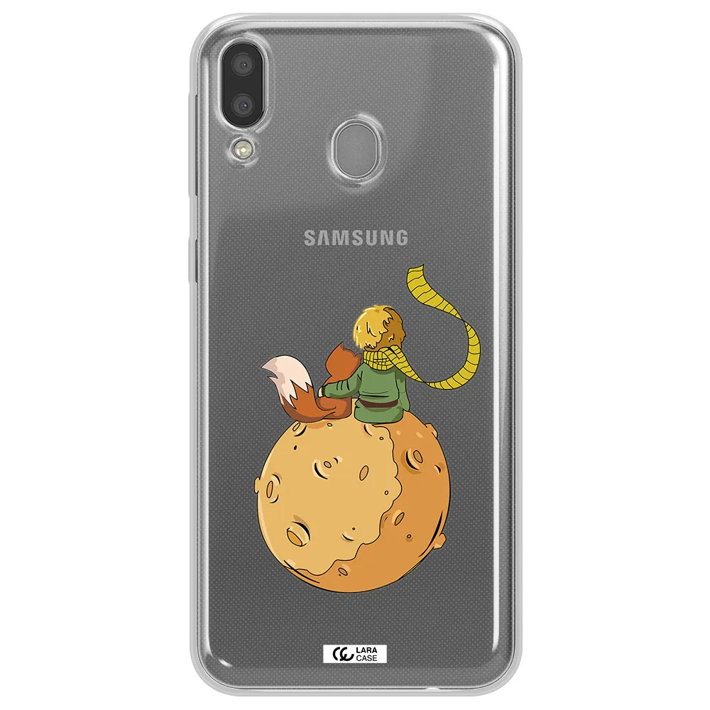 a cartoon of a fox and a fox sitting on a planet Samsung M20 Clear TPU Case