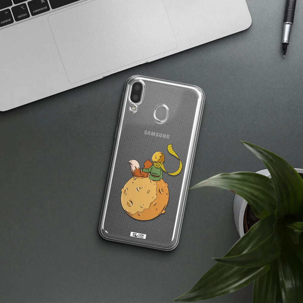 a cartoon of a fox and a fox sitting on a planet Samsung M20 Clear TPU Case