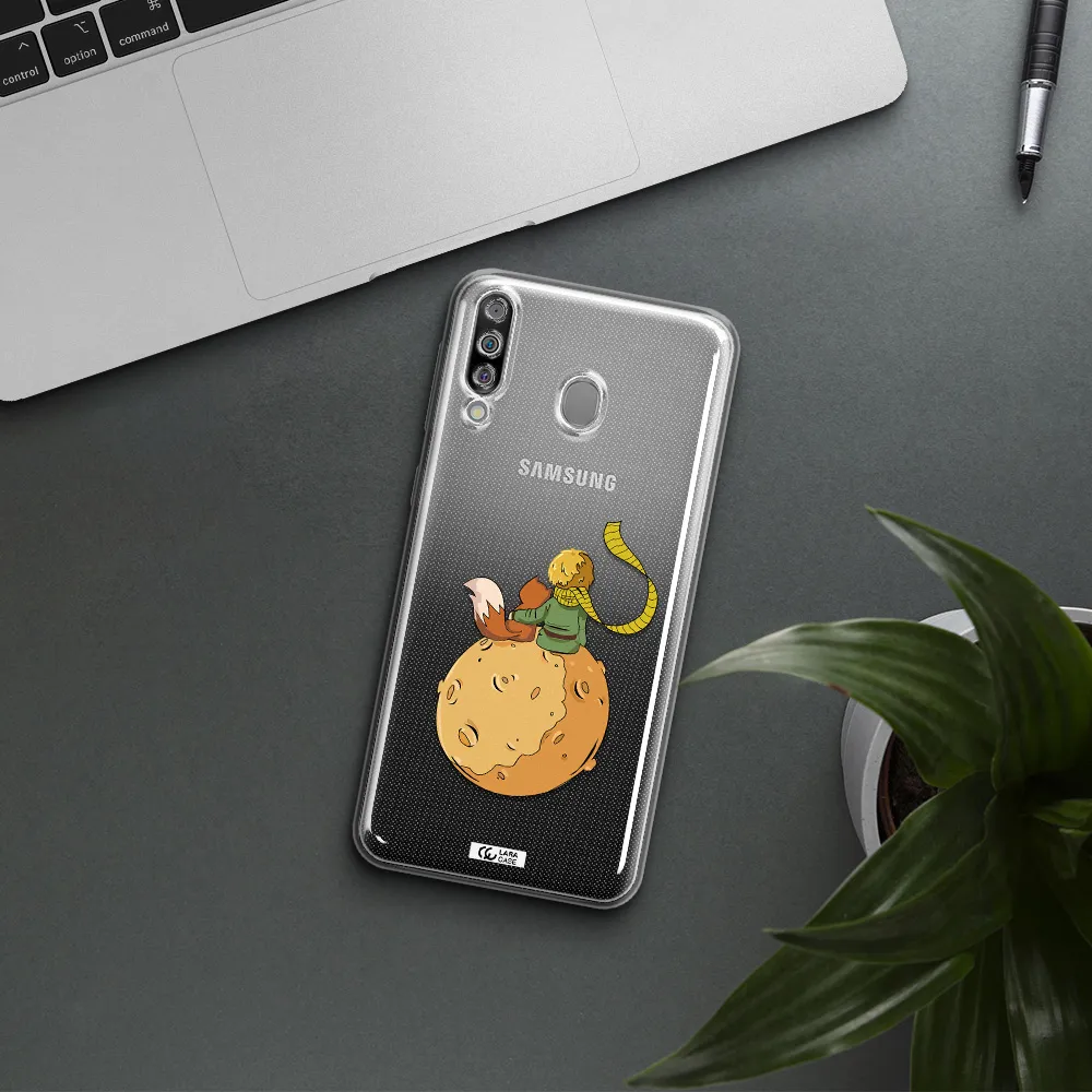 a cartoon of a fox and a fox sitting on a planet Samsung M30 Clear TPU Case