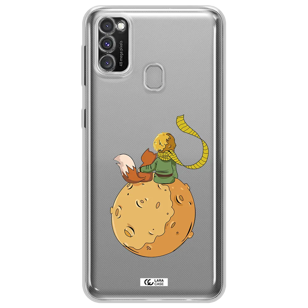 a cartoon of a fox and a fox sitting on a planet Samsung M30S Clear TPU Case
