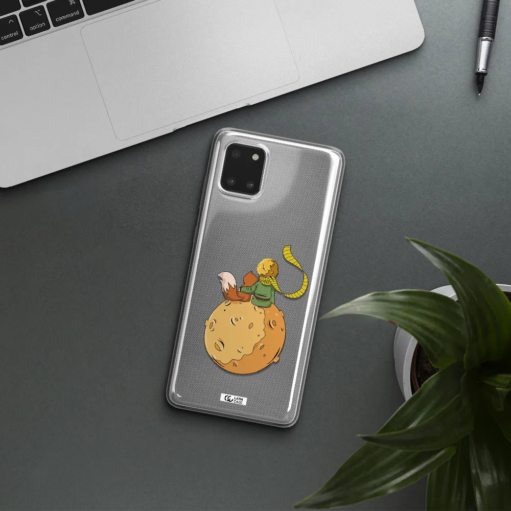 a cartoon of a fox and a fox sitting on a planet Samsung Note 10 Lite Clear TPU Case