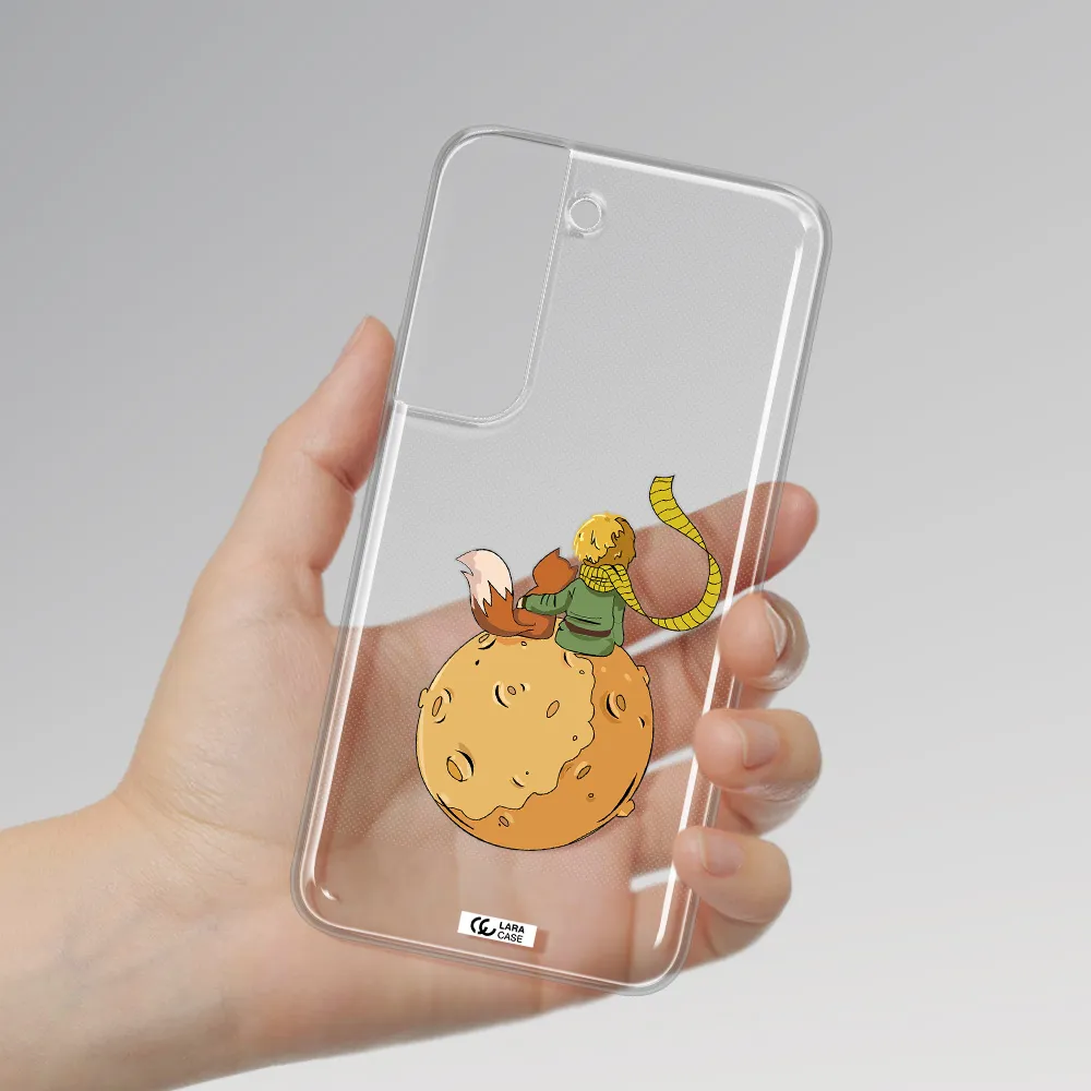 a cartoon of a fox and a fox sitting on a planet Samsung S 22 Clear TPU Case