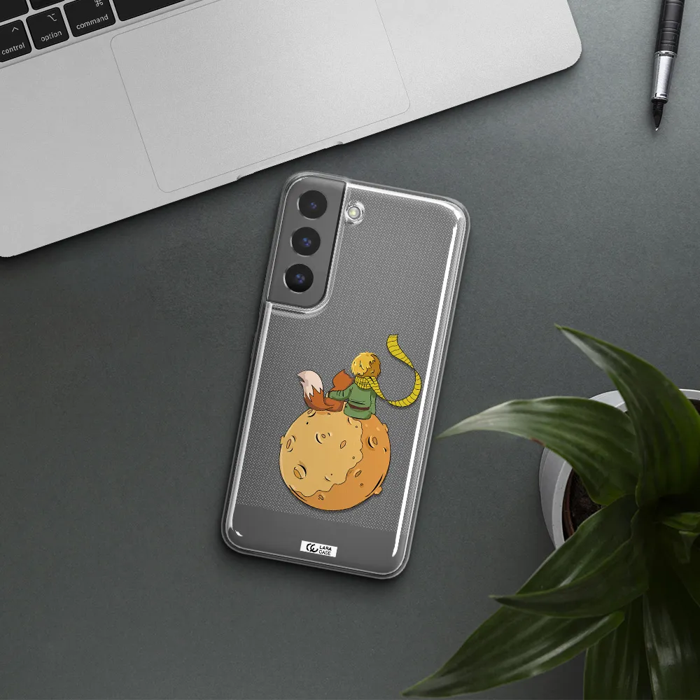 a cartoon of a fox and a fox sitting on a planet Samsung S 22 Clear TPU Case