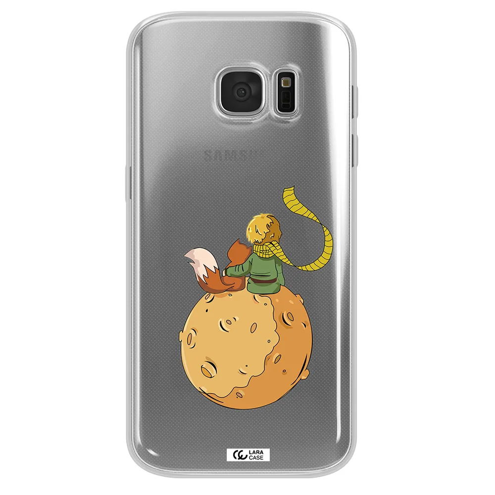 a cartoon of a fox and a fox sitting on a planet Samsung S 7 Clear TPU Case
