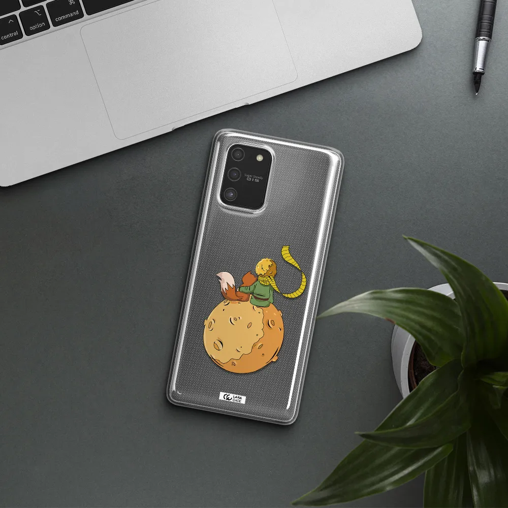 a cartoon of a fox and a fox sitting on a planet Samsung S10 Lite Clear TPU Case
