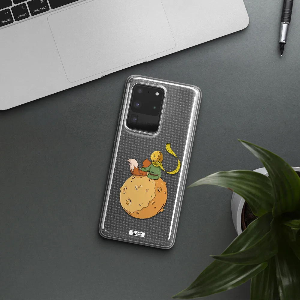 a cartoon of a fox and a fox sitting on a planet Samsung S20 Ultra Clear TPU Case