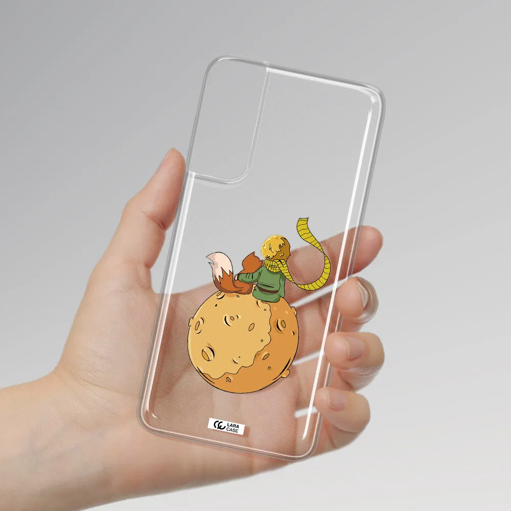 a cartoon of a fox and a fox sitting on a planet Samsung S21 Clear TPU Case