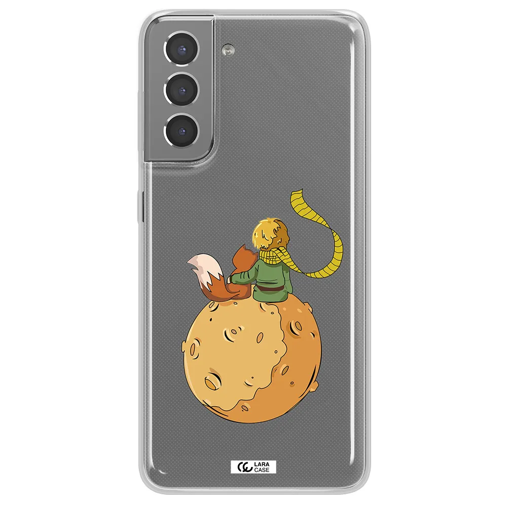 a cartoon of a fox and a fox sitting on a planet Samsung S21 Plus Clear TPU Case