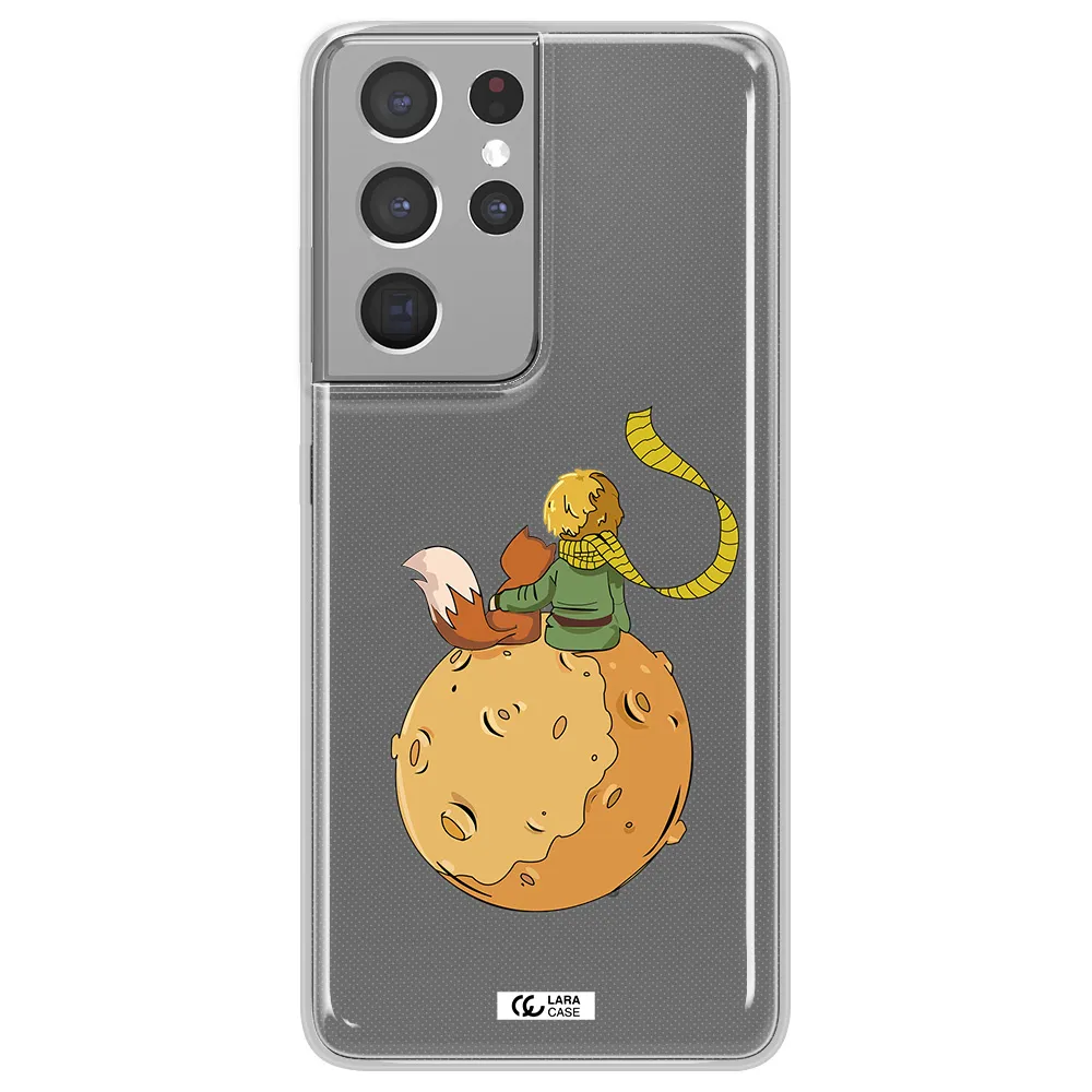 a cartoon of a fox and a fox sitting on a planet Samsung S21 Ultra Clear TPU Case