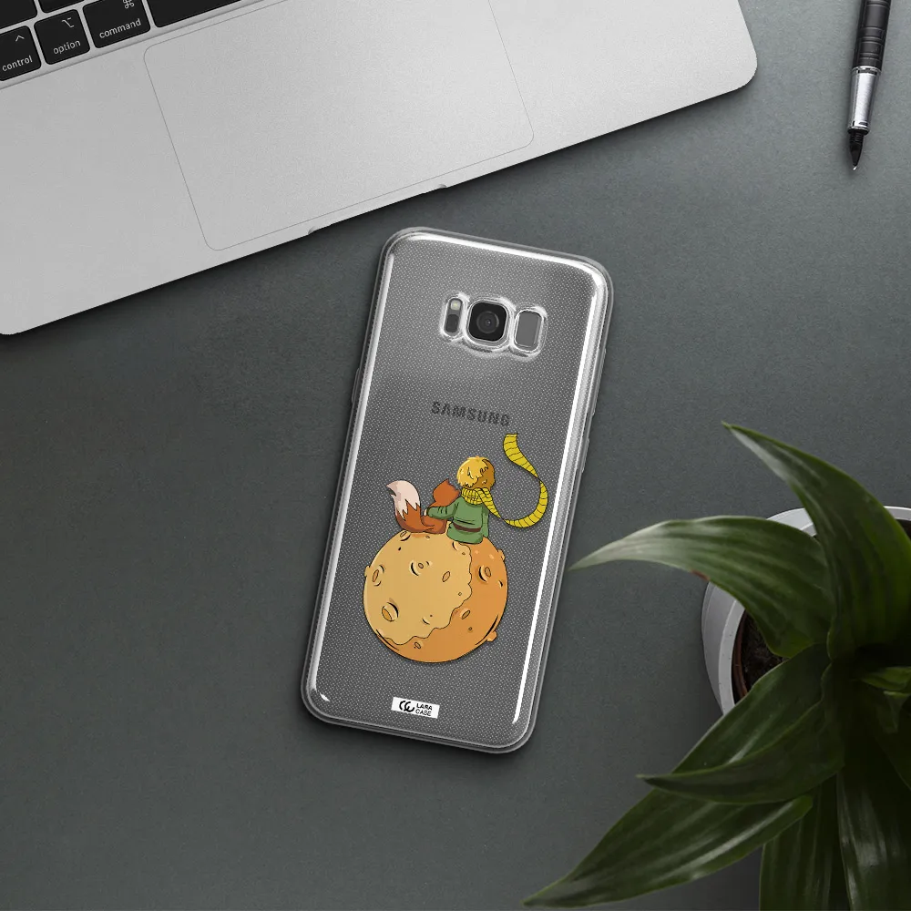 a cartoon of a fox and a fox sitting on a planet Samsung S8 Plus Clear TPU Case