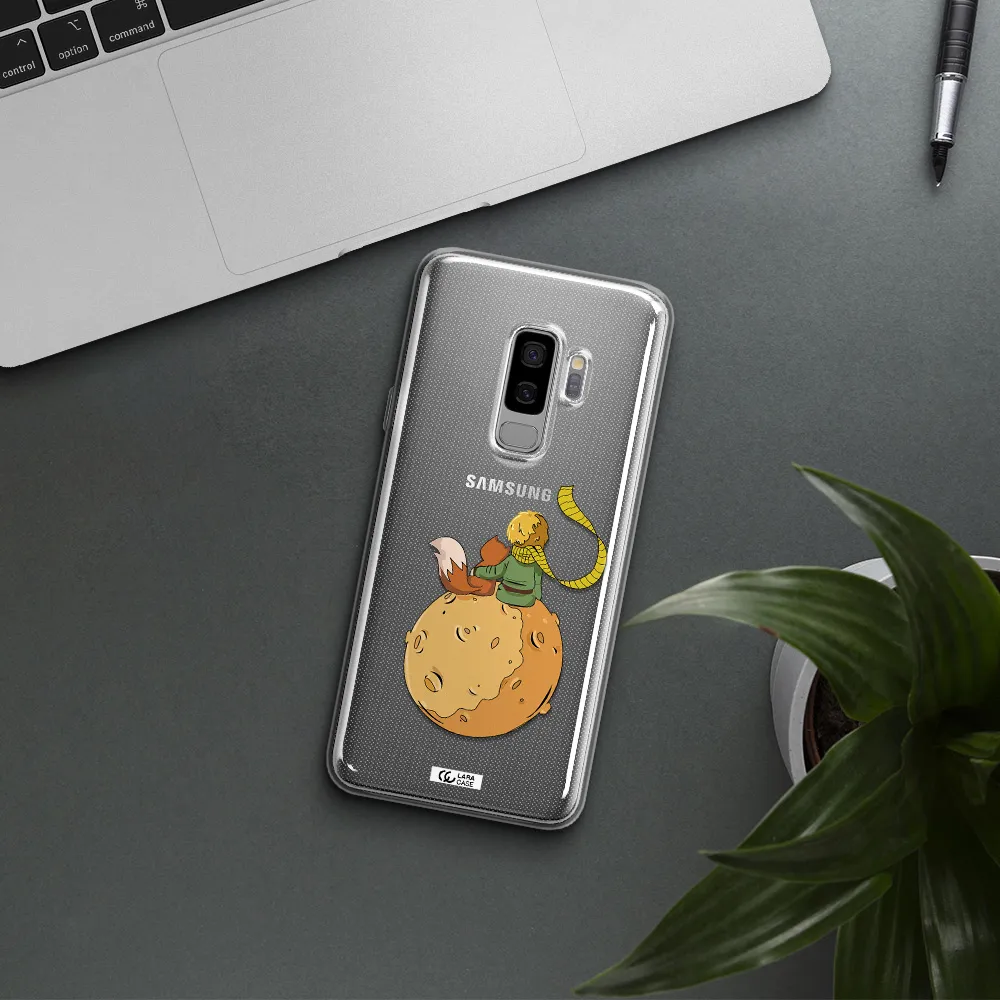 a cartoon of a fox and a fox sitting on a planet Samsung S9 Plus Clear TPU Case