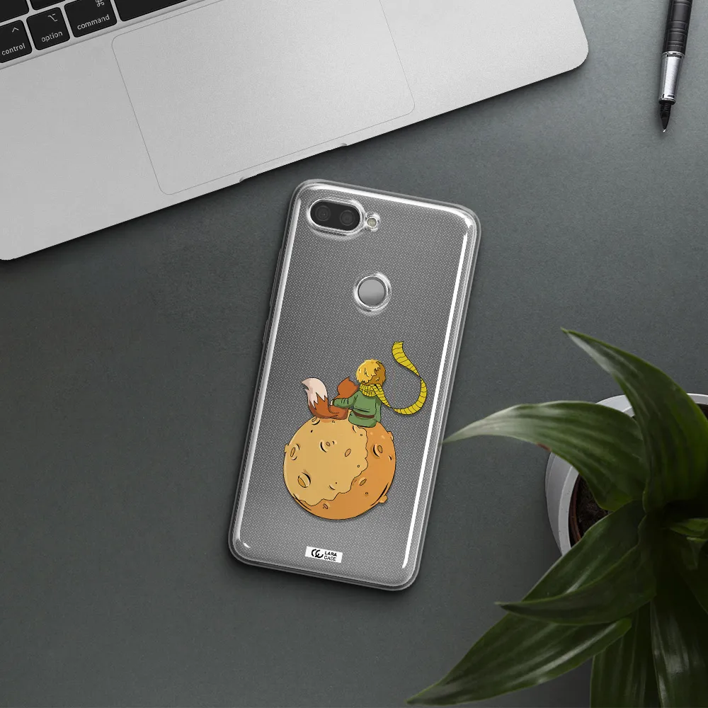 a cartoon of a fox and a fox sitting on a planet Xiaomi Mi 8 Lite Clear TPU Case