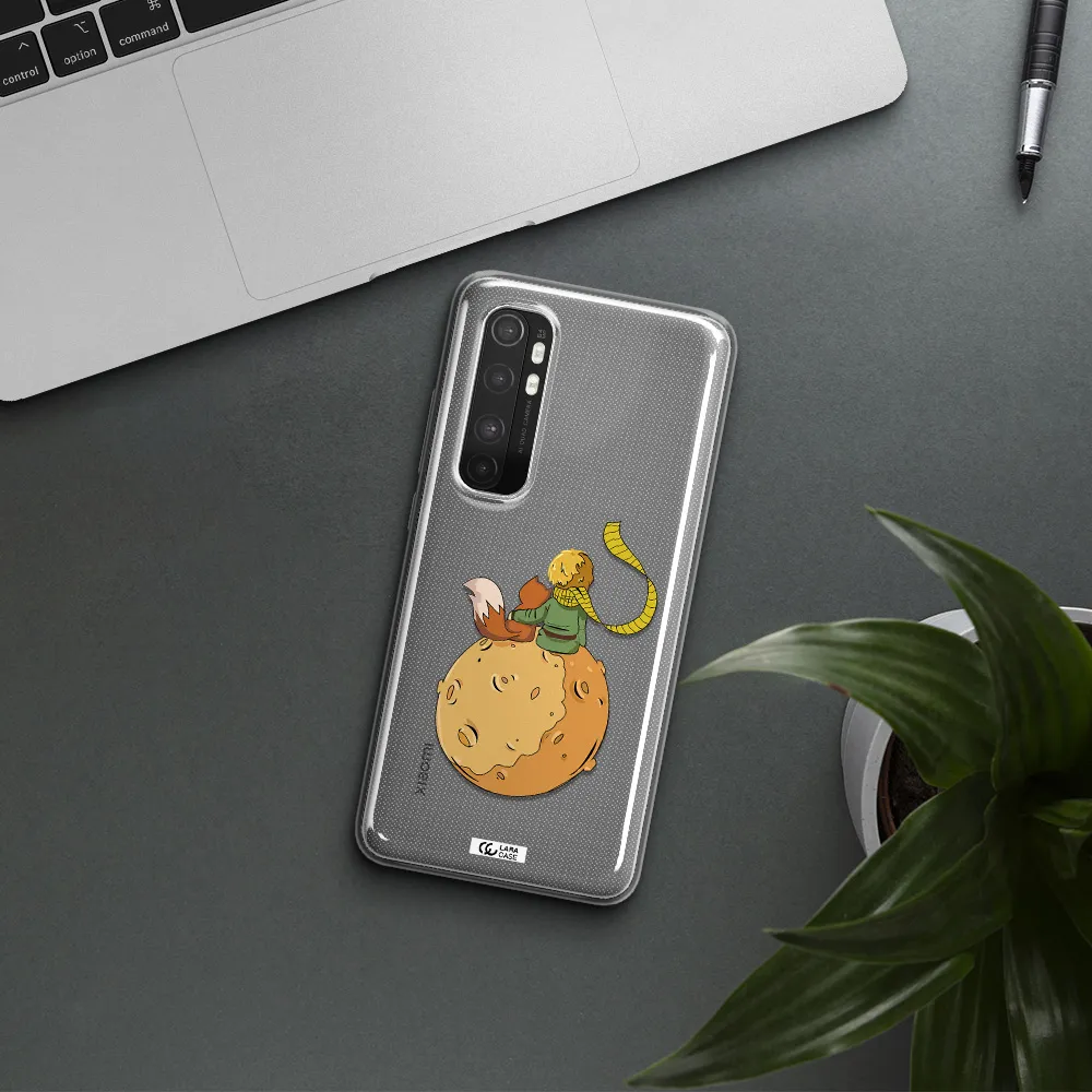 a cartoon of a fox and a fox sitting on a planet Xiaomi Mi Note 10 Lite Clear TPU Case