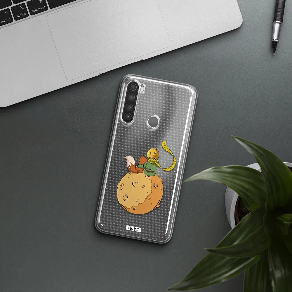 a cartoon of a fox and a fox sitting on a planet Xiaomi Note 8 Clear TPU Case