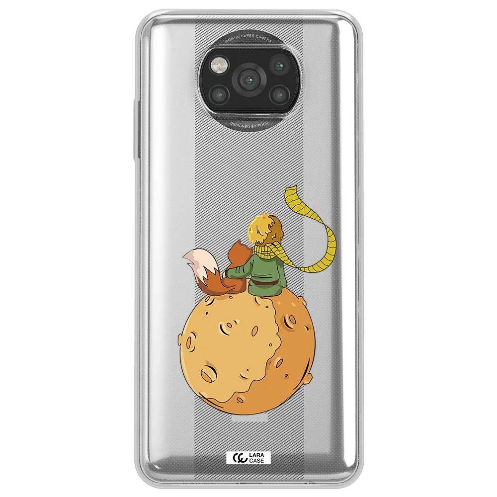a cartoon of a fox and a fox sitting on a planet Xiaomi Poco X3 Clear TPU Case