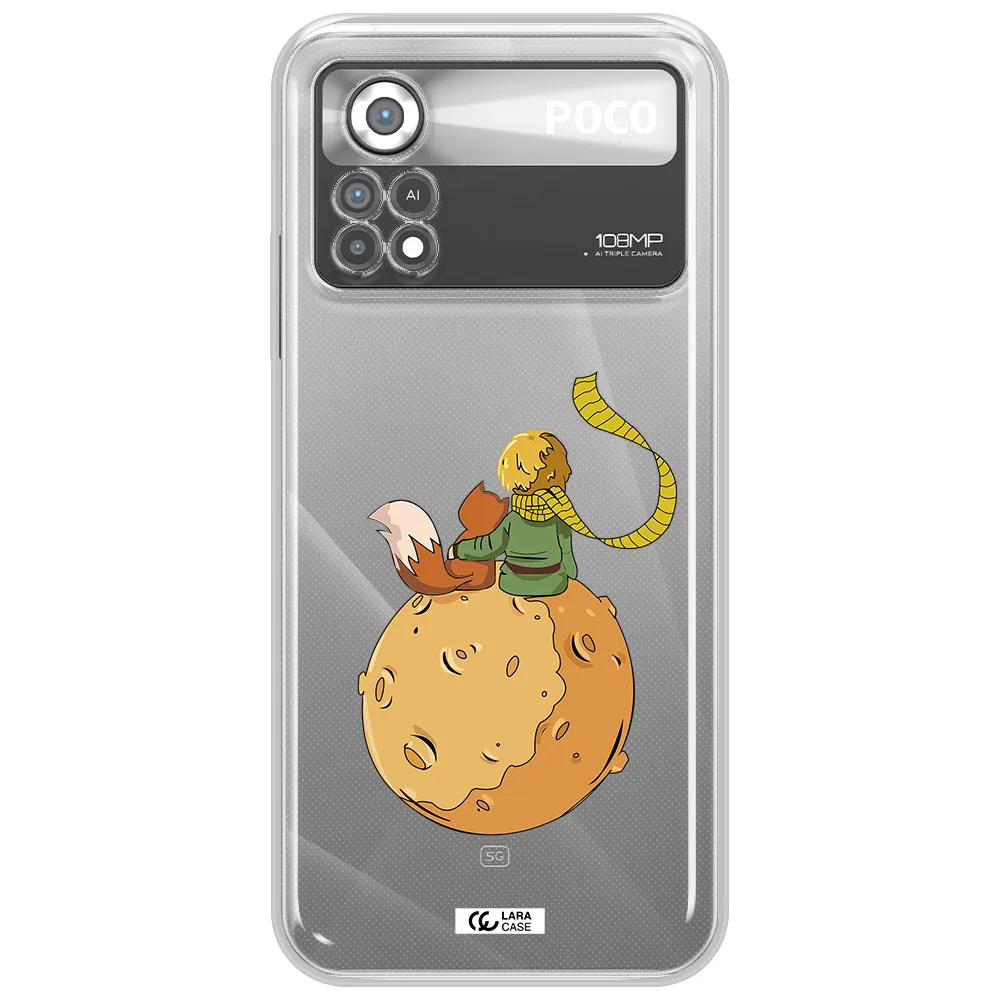 a cartoon of a fox and a fox sitting on a planet Xiaomi Poco X4 Pro Clear TPU Case