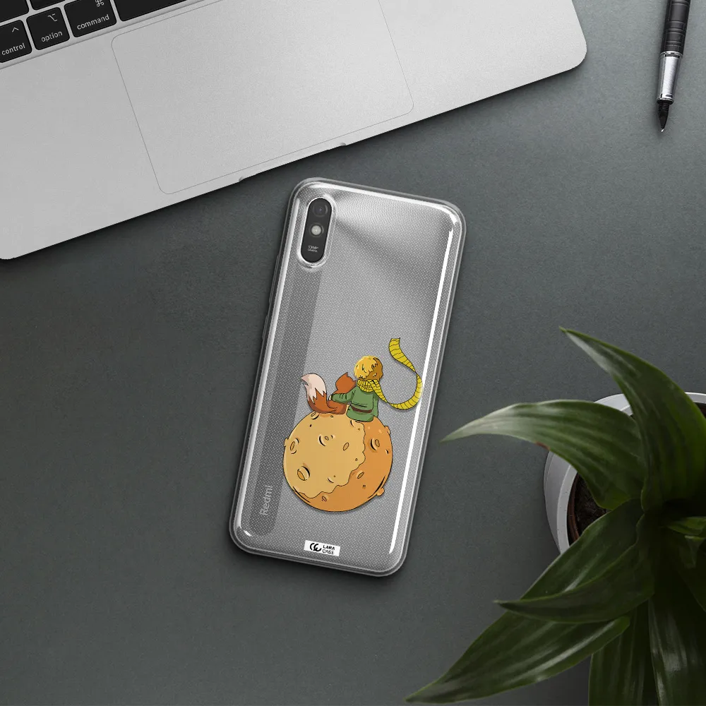 a cartoon of a fox and a fox sitting on a planet Xiaomi Redmi 9A Clear TPU Case