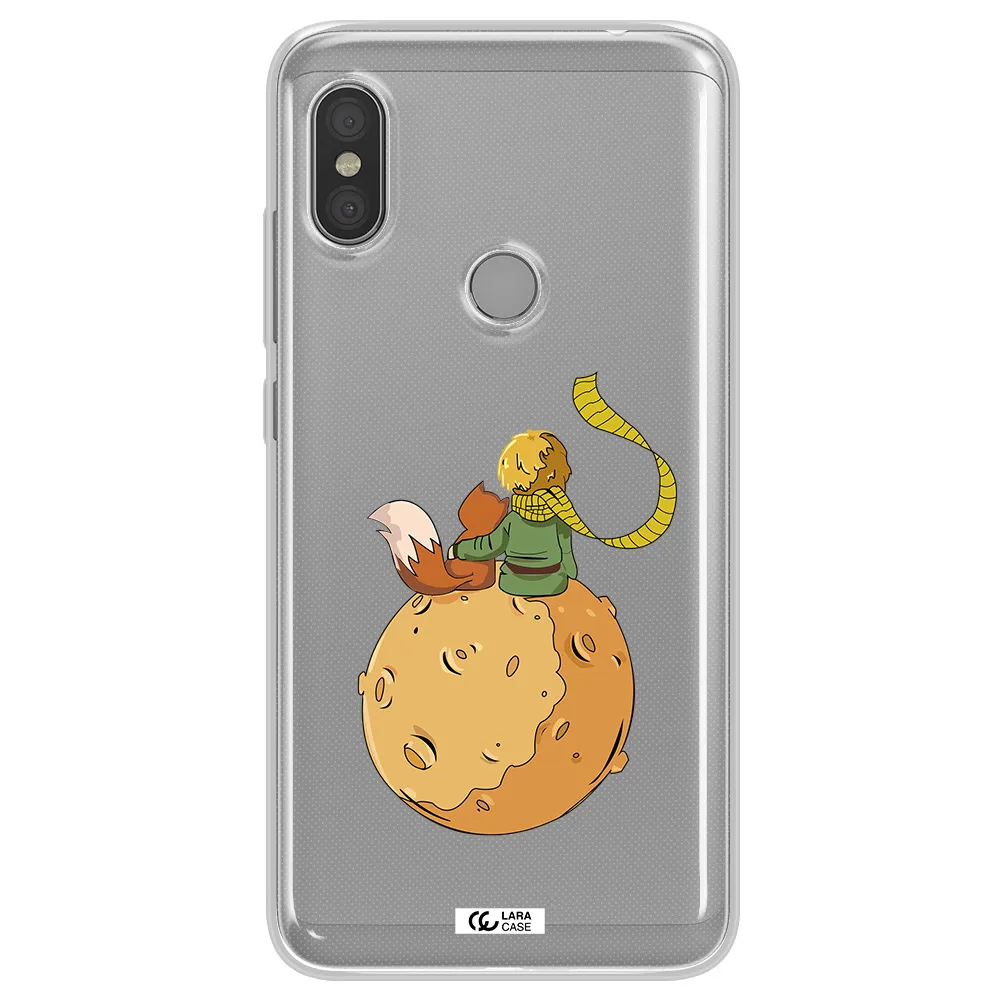 a cartoon of a fox and a fox sitting on a planet Xiaomi Redmi Note 6 Pro Clear TPU Case