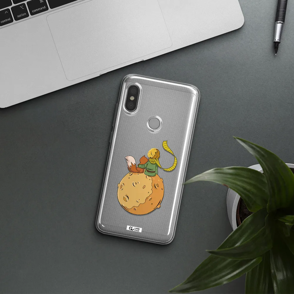 a cartoon of a fox and a fox sitting on a planet Xiaomi Redmi Note 6 Pro Clear TPU Case