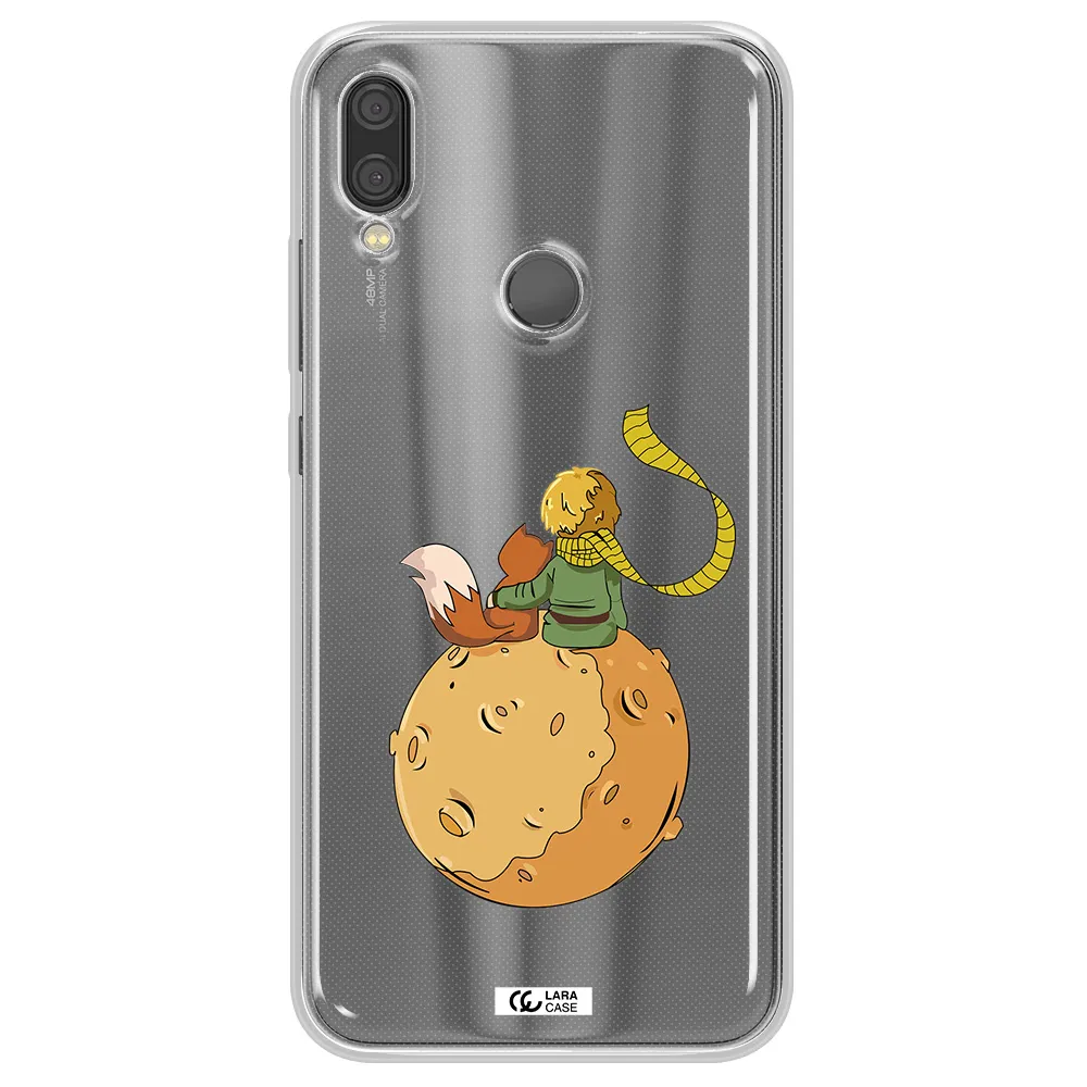 a cartoon of a fox and a fox sitting on a planet Xiaomi Redmi Note 7 Clear TPU Case