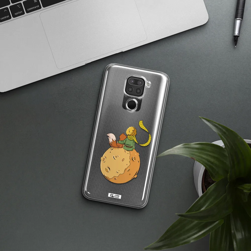 a cartoon of a fox and a fox sitting on a planet Xiaomi Redmi Note 9 Clear TPU Case