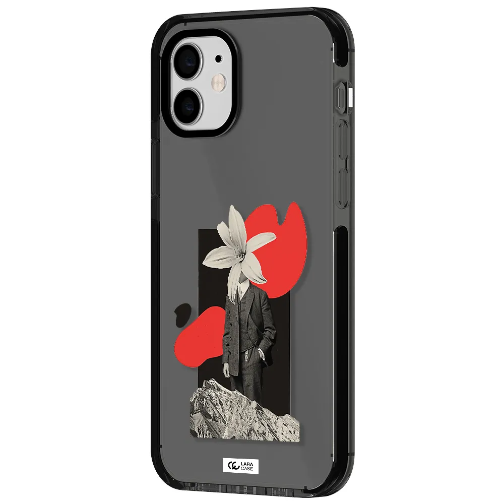 a man in a suit with a flower head Apple iPhone 11 impact Smoke Black Case