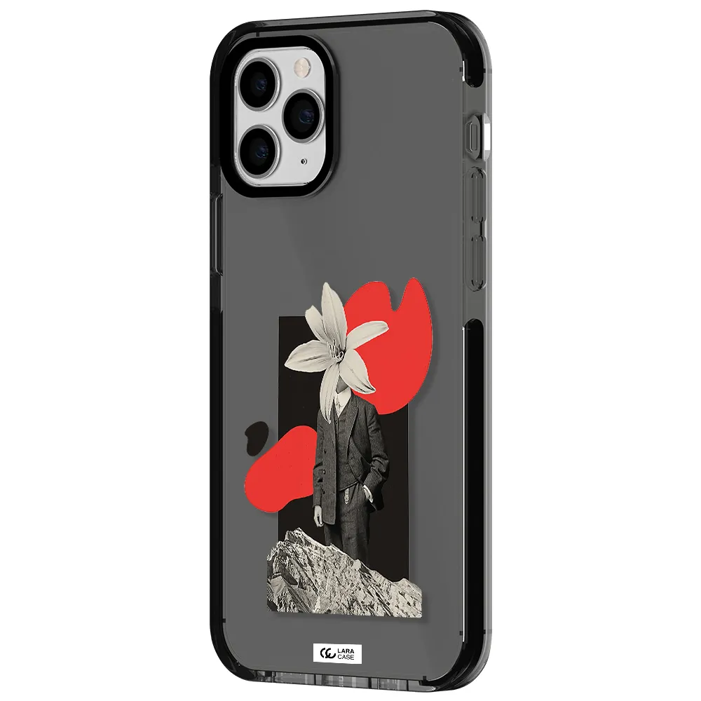 a man in a suit with a flower head Apple iPhone 11 pro impact Smoke Black Case
